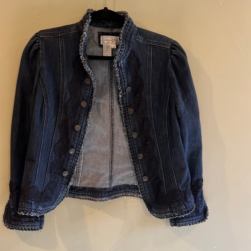 Live A Little Dark Blue Denim Jacket Lace Size Medium Military Inspired